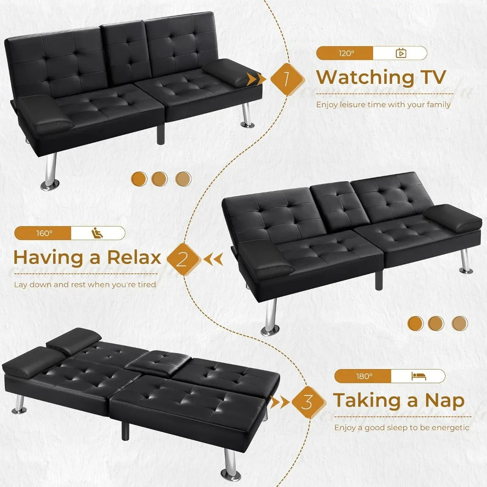 Futon Sofa Bed Modern Faux Leather Couch Bed Convertible Folding Recliner