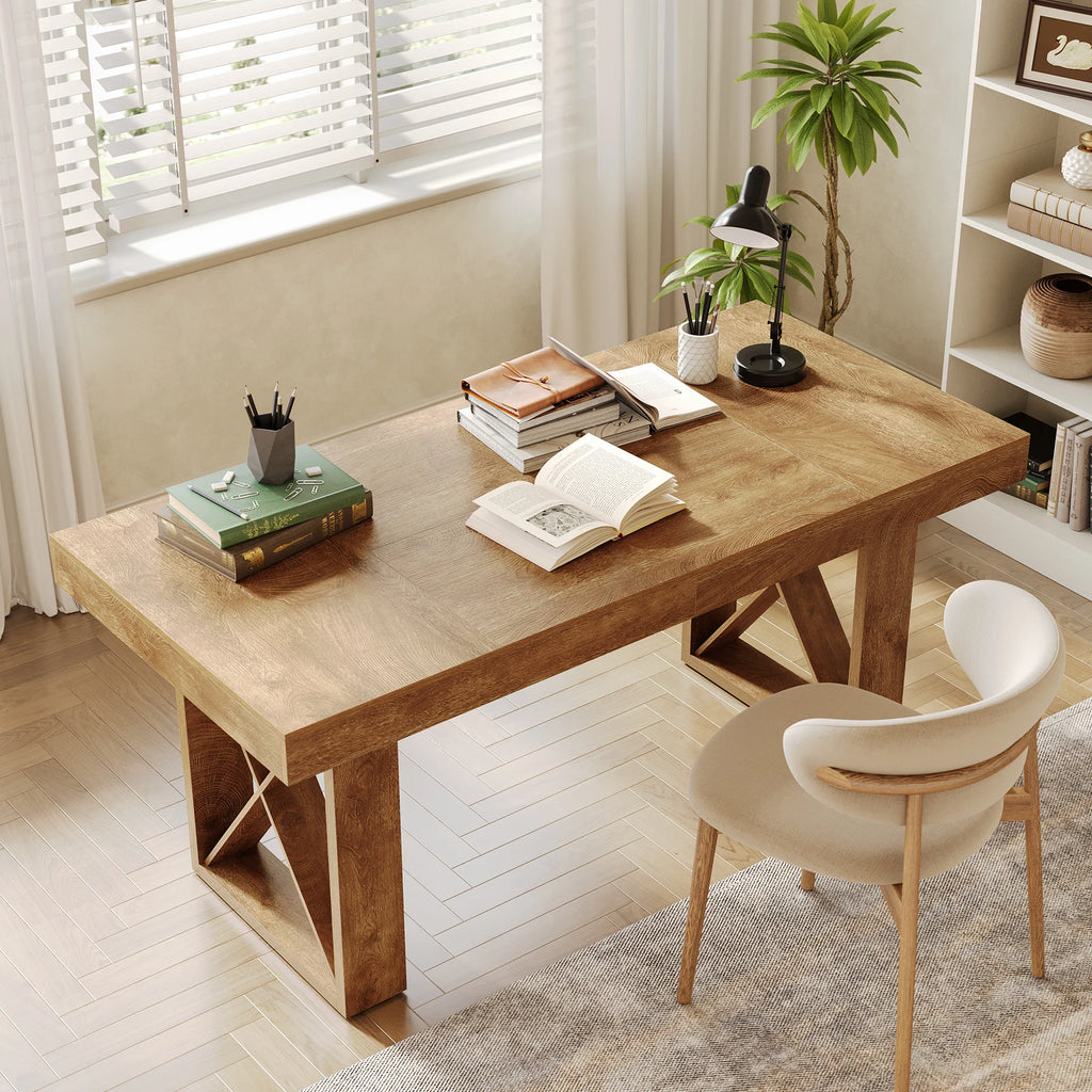 63-Inch Dining Table for 4-6 People,, Rectangle Kitchen Table for Dining Room, Living Room, Brown