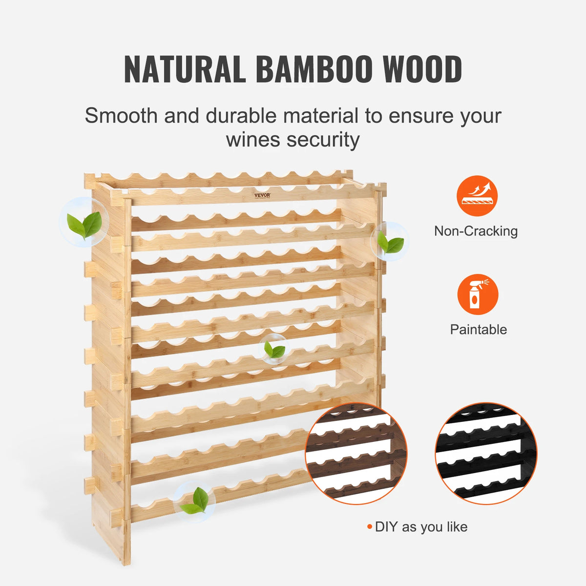 48/72 Bottle Stackable Modular Wine Rack Free Standing Wine Storage Rack Bamboo Wine Holder Display Shelves for Cellar