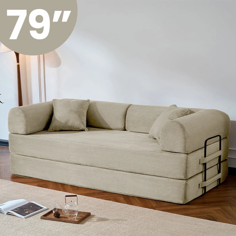 79’’ Folding Convertible Sofa Bed Corduroy Upholstered Boneless Couch, Loveseat Sleeper sofa