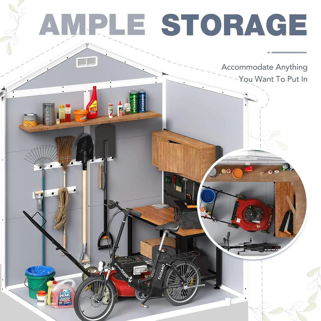 6 x 4 FT Plastic Outdoor Storage Shed with Floor, Window