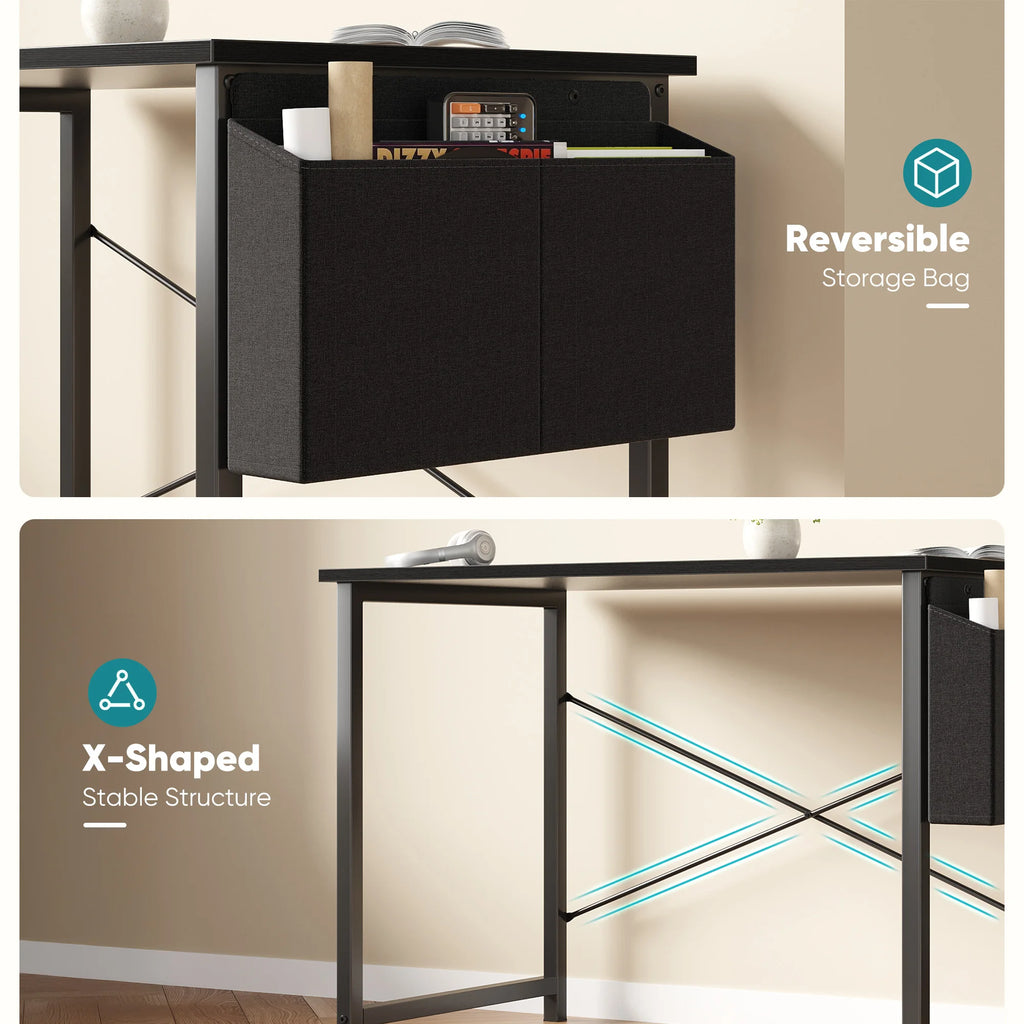 31IN to 55IN Computer Office Desk Writing Study Office Gaming Table with Storage Bag Metal Frame Wood Tabletop Easy Assembly