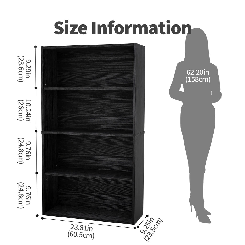 3-4 Tier Wooden Shelf Bookcase Tall Floor Standing Open Bookshelf for Living Room and Home Office Personalized Storage