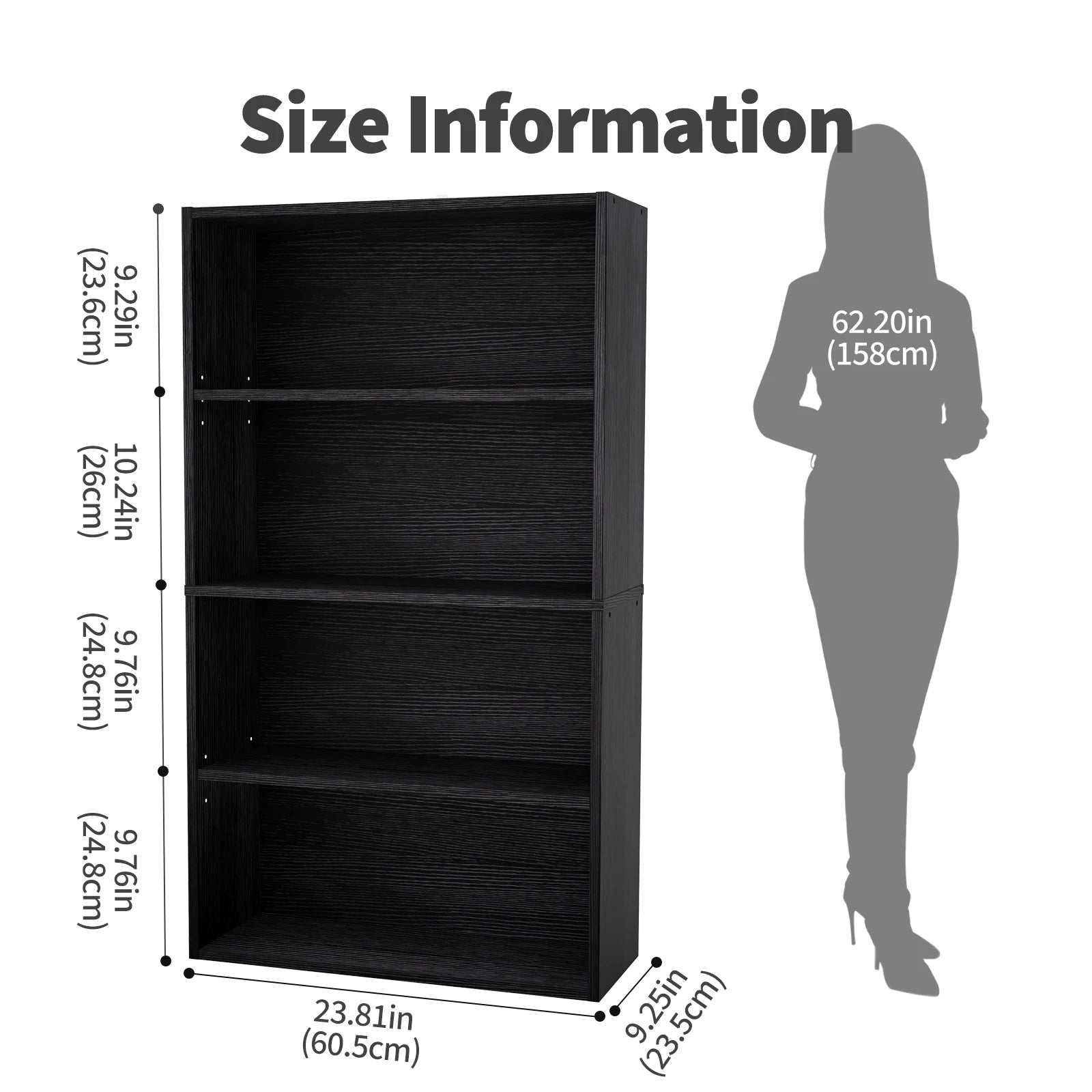 3-4 Tier Wooden Shelf Bookcase Tall Floor Standing Open Bookshelf for Living Room and Home Office Personalized Storage