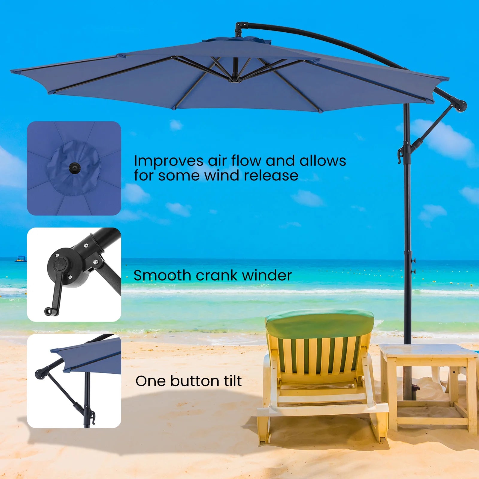 10FT Outdoor Patio Umbrella Hanging Cantilever with Easy Tilt Adjustment UV Protection