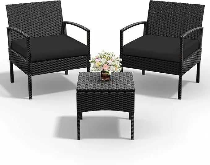 4 Piece Outdoor Wicker Conversation Furniture Set