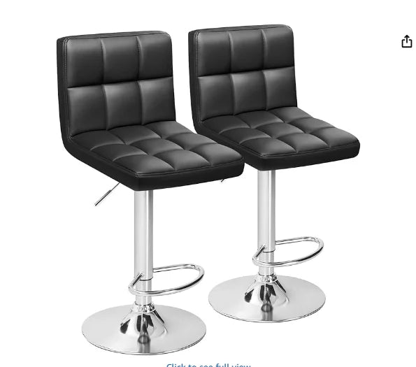 Bar Stools Modern Leather Swivel Adjustable Hydraulic Bar Stool Set of 2 (White)