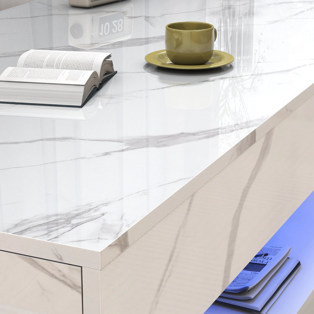 Modern Stylish Coffee Table with LED lights, Double-Layer Design