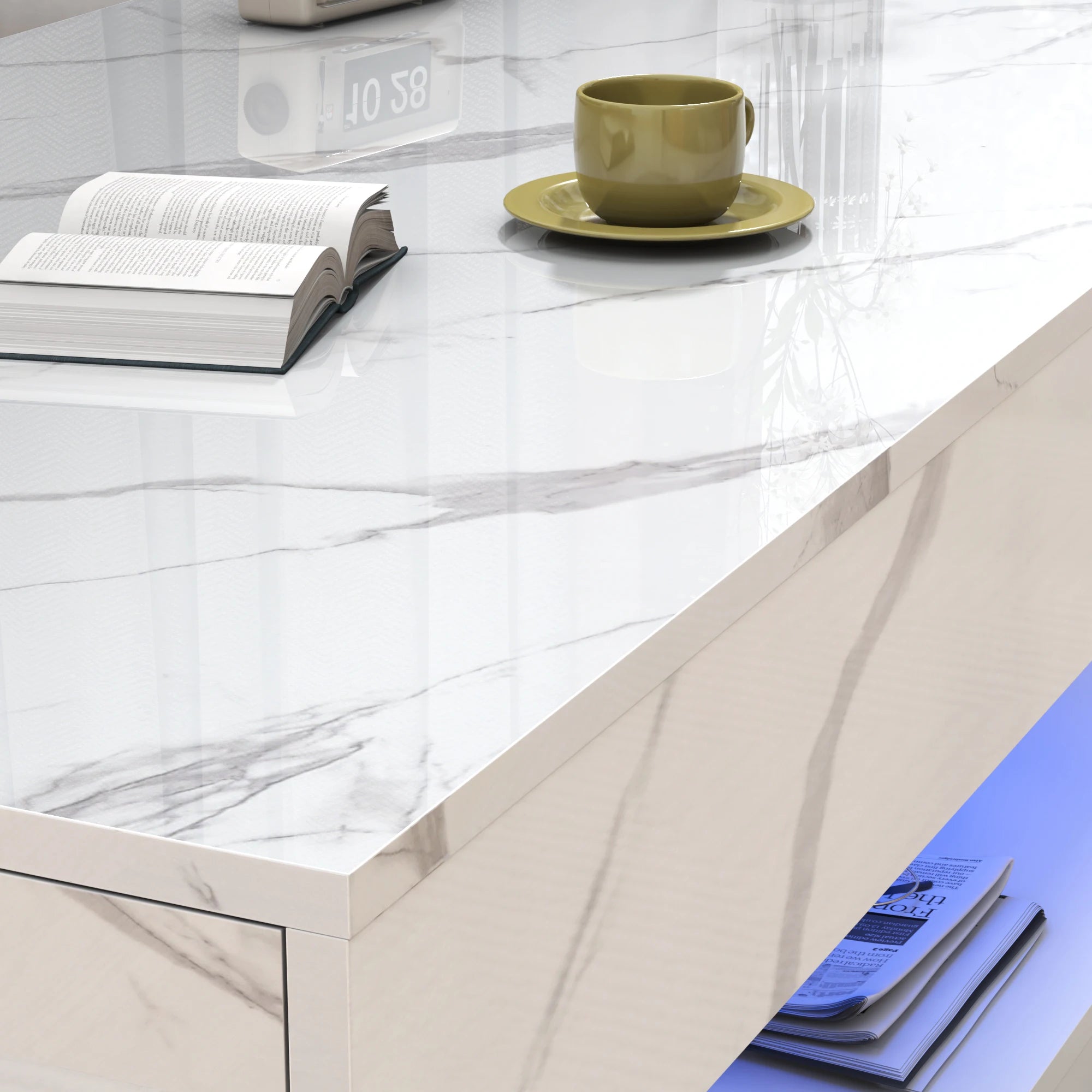Modern Stylish Coffee Table with LED lights, Double-Layer Design