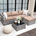 5 Piece Patio Furniture Set, All-Weather Wicker Outdoor Sectional Sofa, L Shaped Outdoor Conversation Couch with, Customized