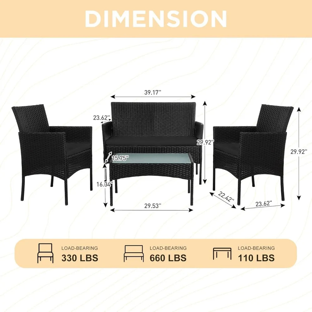 4 Piece Outdoor Wicker Conversation Furniture Set