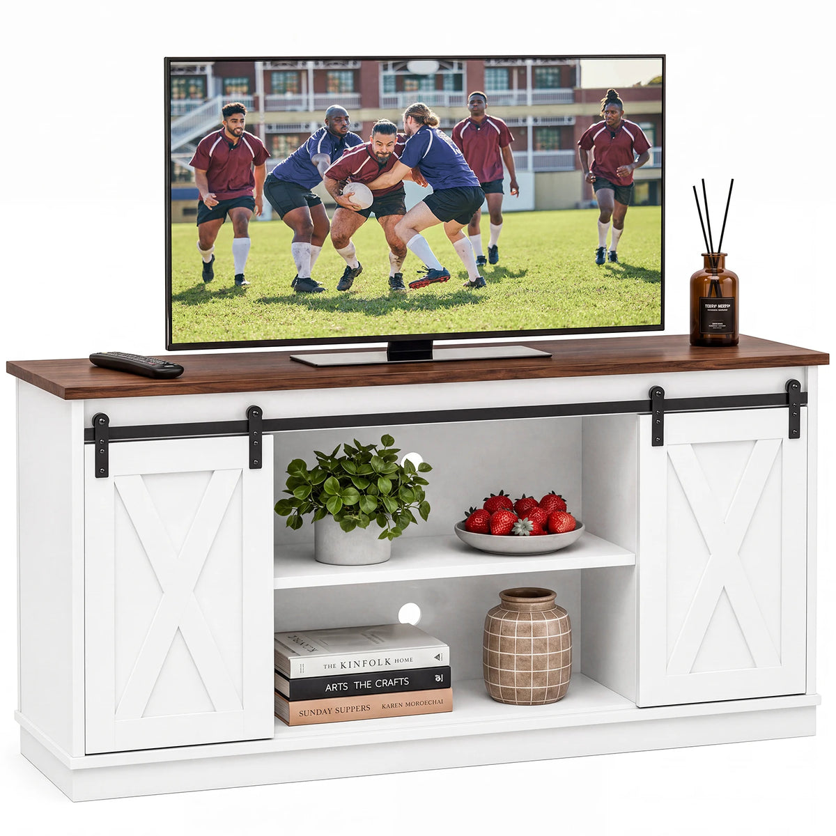 Wood Storage Shelves Cabinet For Living Room Modern Media TV Console Table TV Stand for 65 Inch Television Storage Organization Beside Nightstand Tables