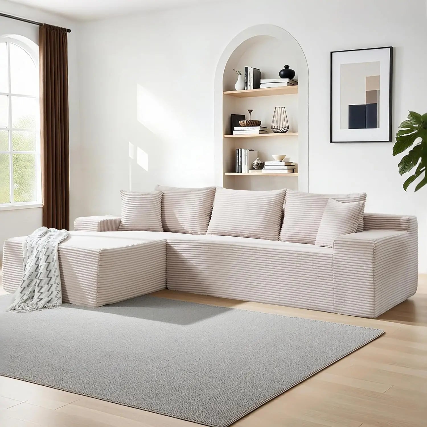 105" Cloud Modular Sectional Couch with L-Shape Chaise for Living Room, No Assembly