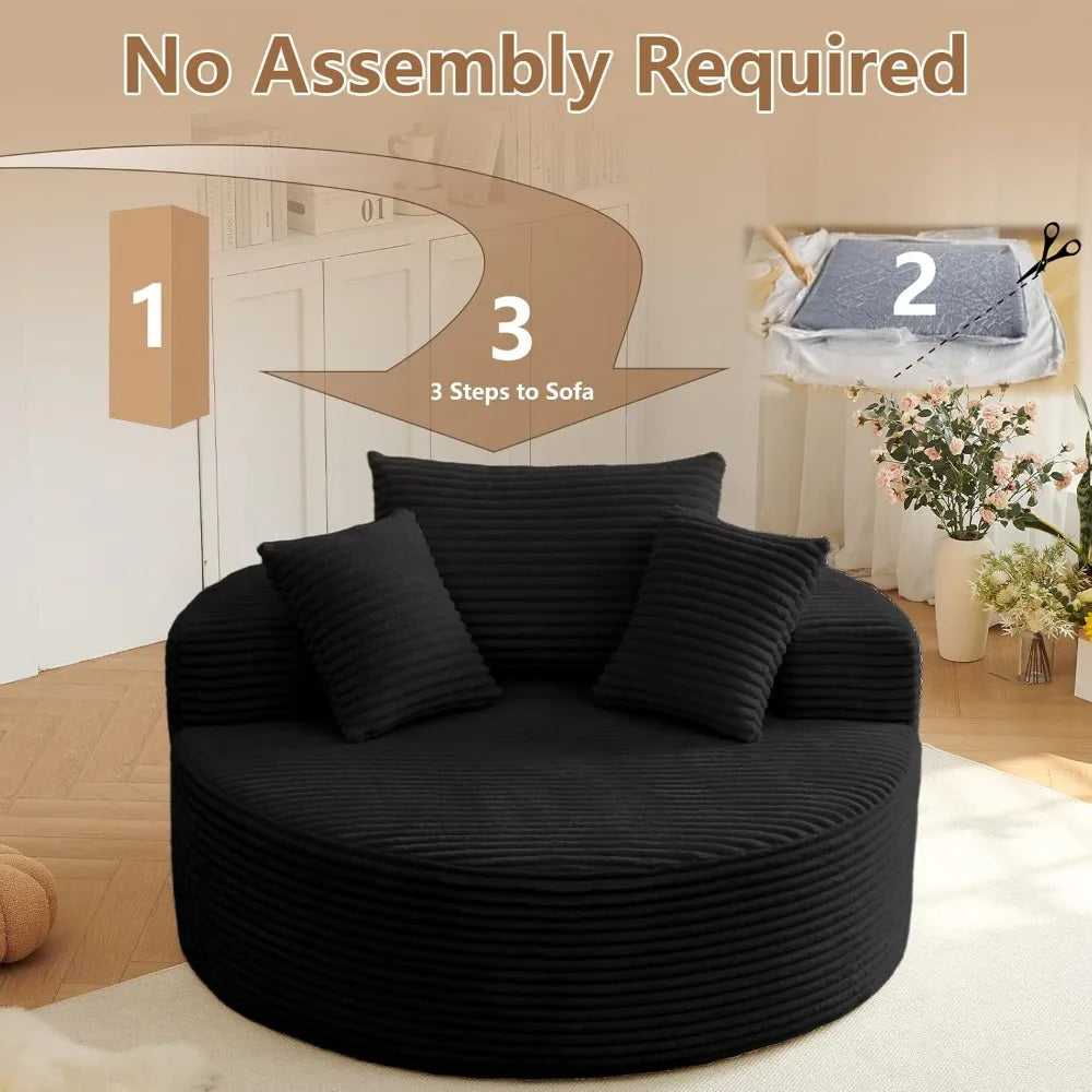 Oversized Round Chair Lounge Chaise, Upholstered Corduroy Deep Seat Cloud Large Circle Sofa Chair.