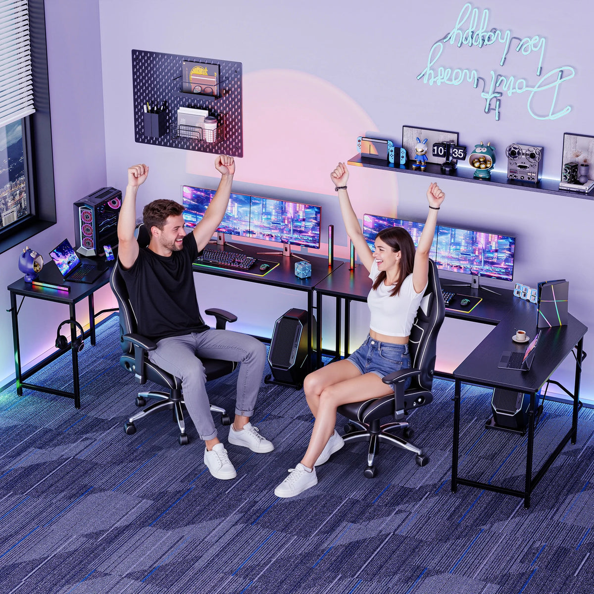 66 Inch L Shaped Corner Computer Desk With Iron Hook X-type Stable Structure Larger Gaming Office Table