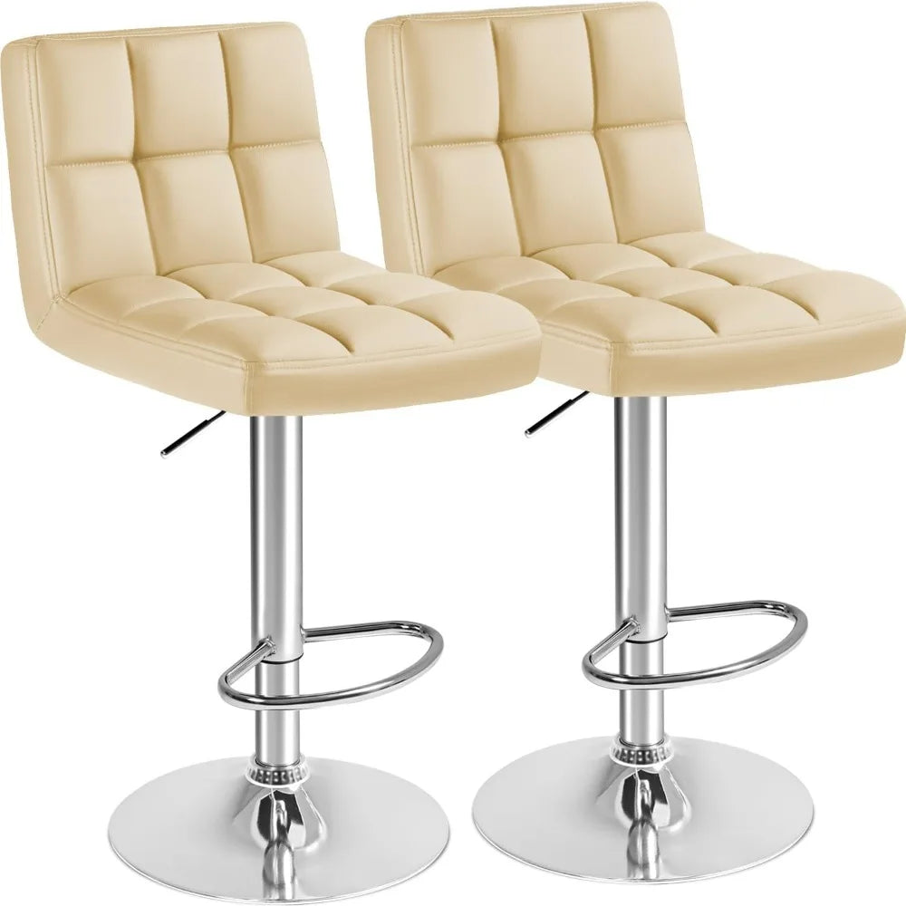 Bar Stools Modern Leather Swivel Adjustable Hydraulic Bar Stool Set of 2 (White)