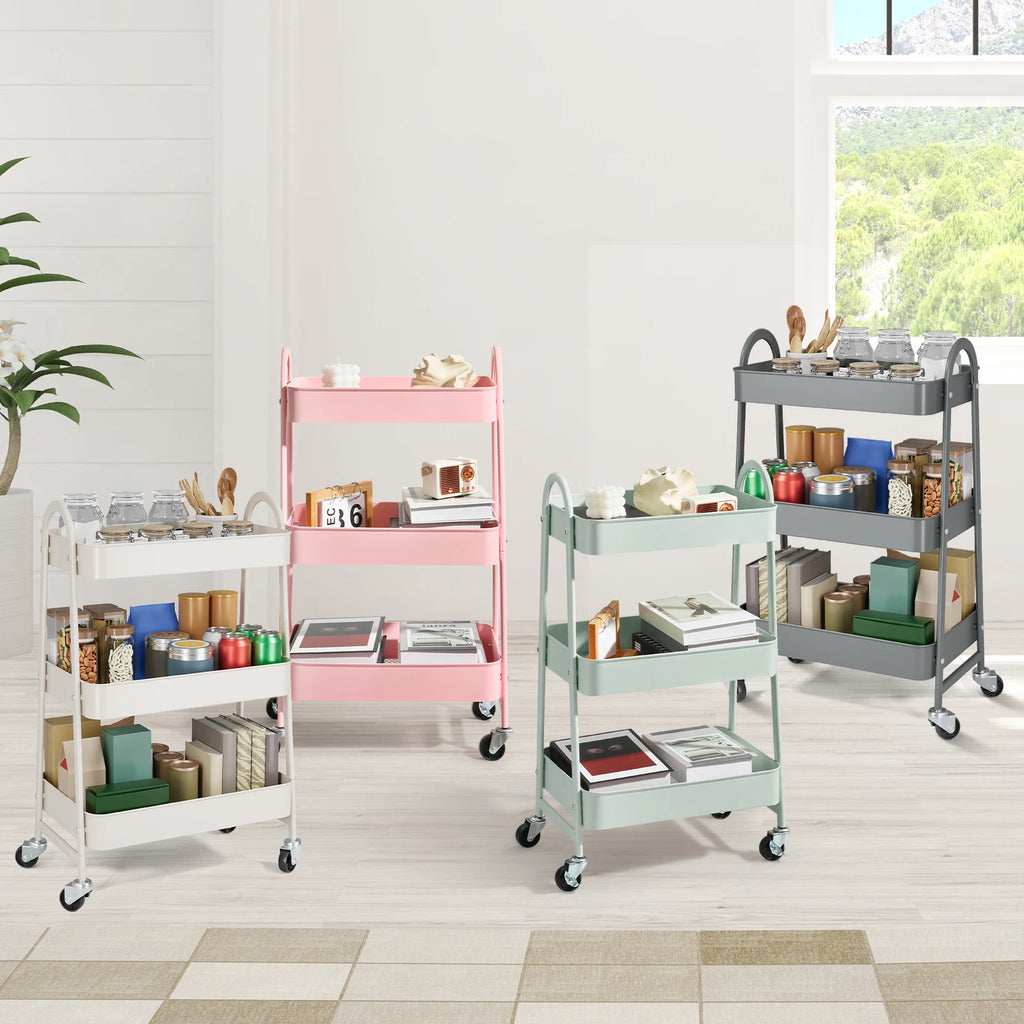 JHK 3 Tier Metal Storage Kitchen Cart with Lockable Wheels