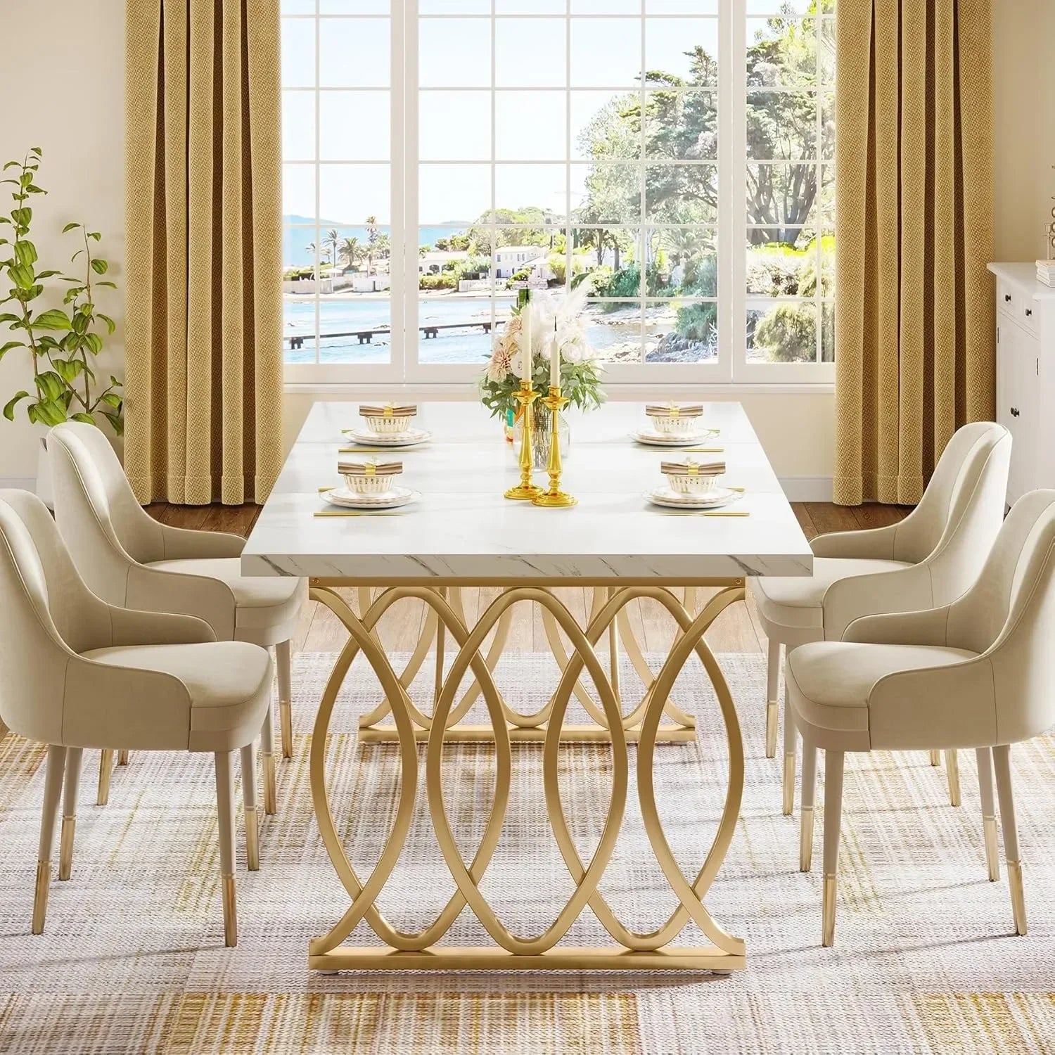 Modern Dining Table, 63" Large Kitchen Table for 4-6 People