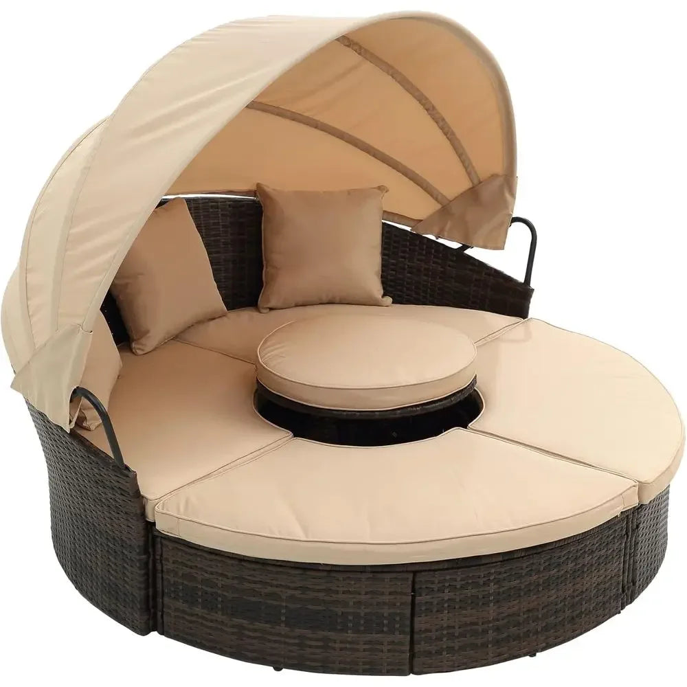 Outdoor Patio furniture Set Daybed Round Lounge with Retractable ,Lid