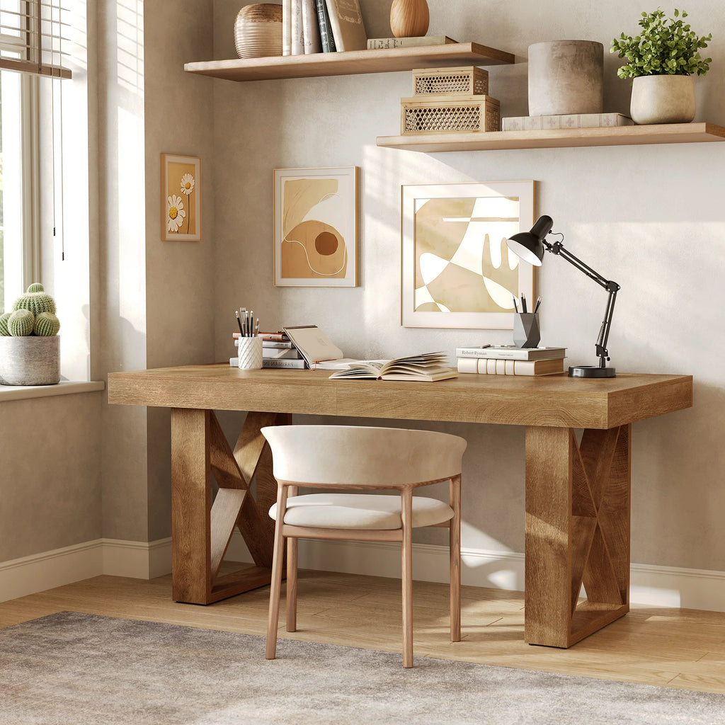 63-Inch Dining Table for 4-6 People,, Rectangle Kitchen Table for Dining Room, Living Room, Brown