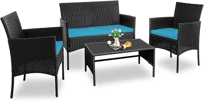4 Piece Outdoor Wicker Conversation Furniture Set