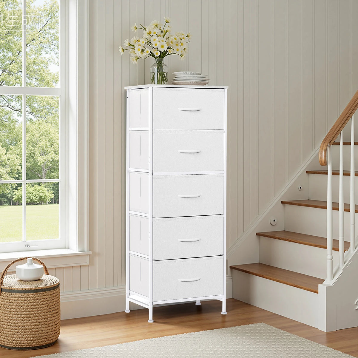 48IN Dresser For Bedroom With 5 Fabric Drawers Nightstand Wardrobe