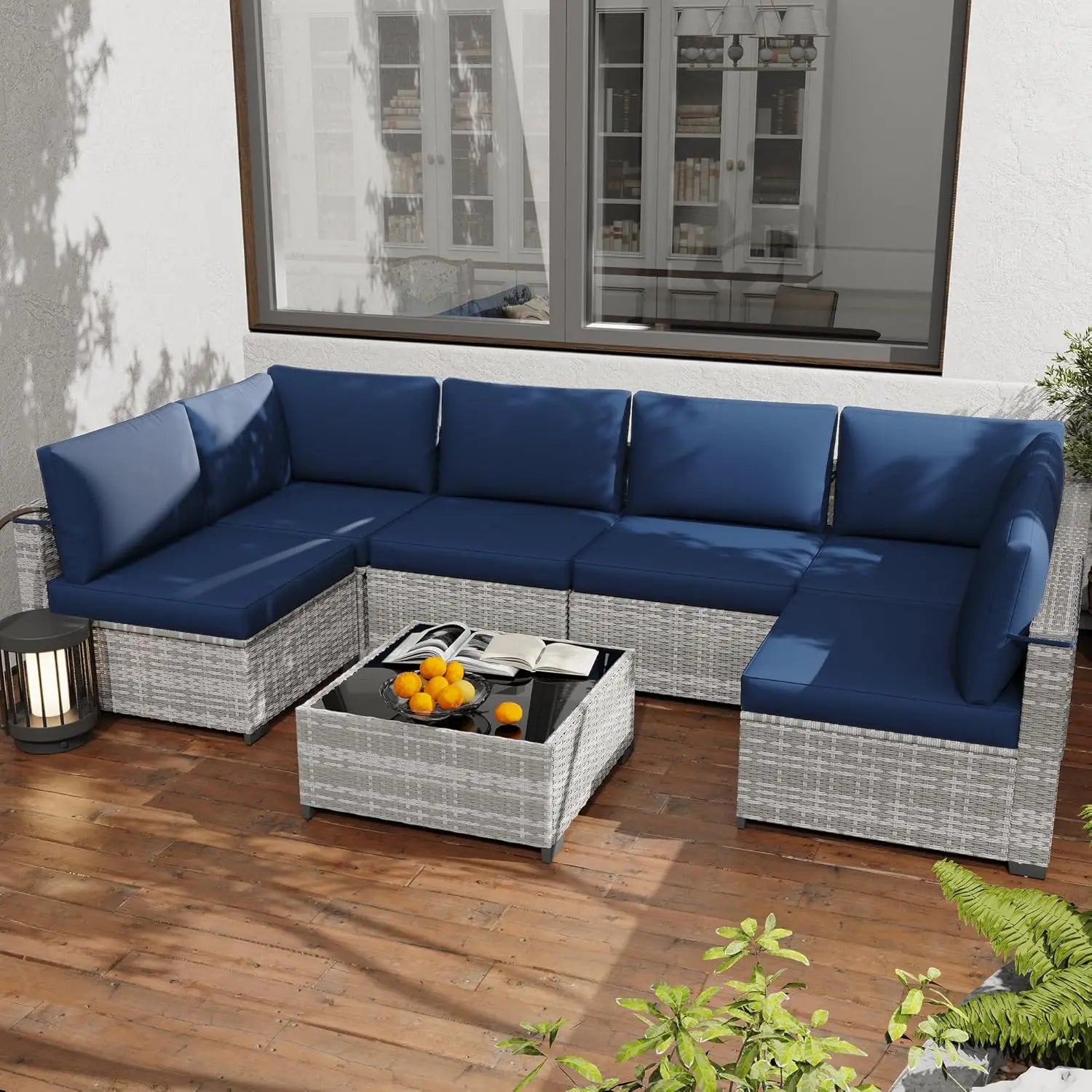7-Piece All-Weather Rattan Patio Furniture Set Outdoor Modular Wicker Sectional Sofa