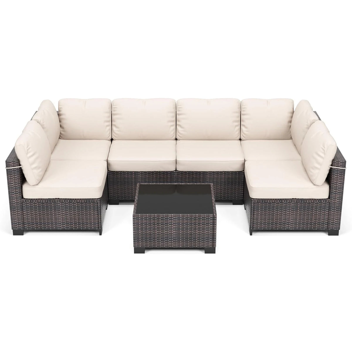 7-Piece Modular Outdoor Furniture Set, PE Rattan Wicker Sectional Modular Conversation Sofa Set