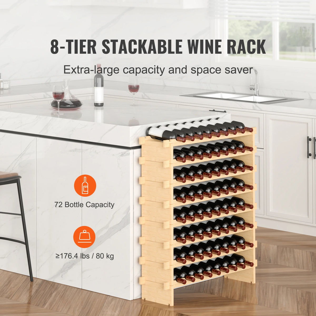 48/72 Bottle Stackable Modular Wine Rack Free Standing Wine Storage Rack Bamboo Wine Holder Display Shelves for Cellar