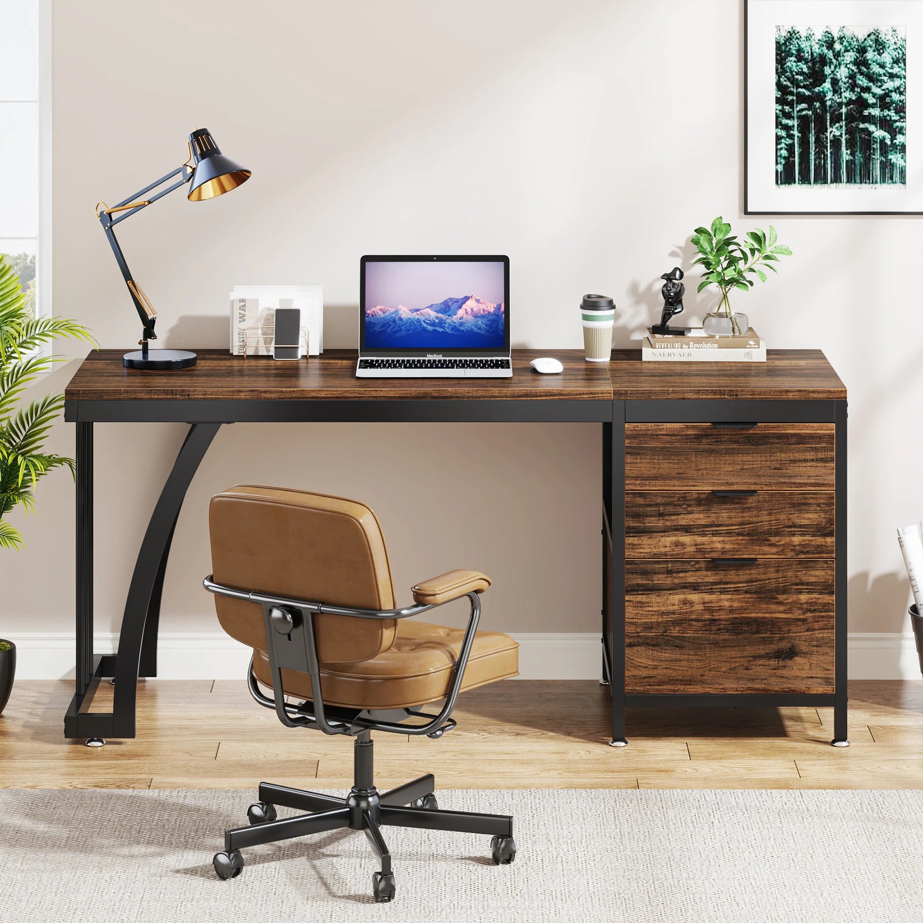 Computer Desk with 3 Drawers, 59-Inch PC Desk with Reversible Drawers, Writing Table Workstation