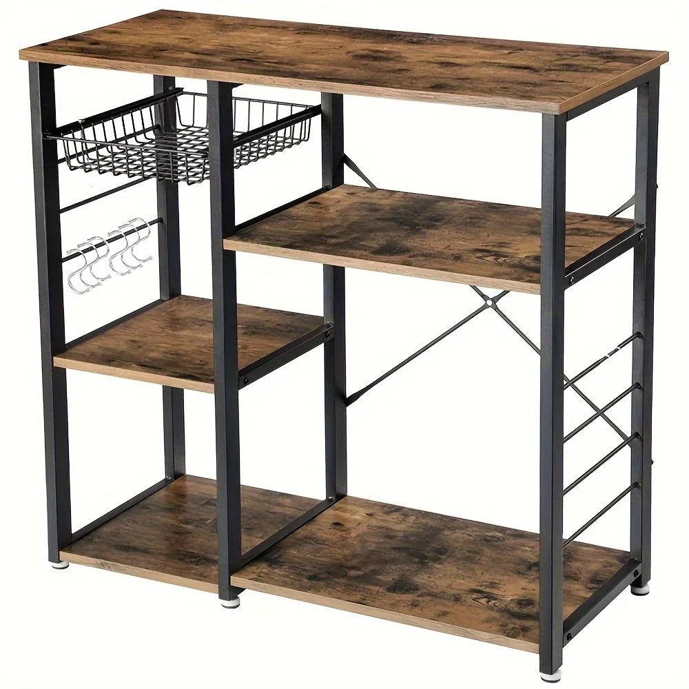 4 Tier Kitchen Bakers Rack Microwave Oven Stand Storage Coffee Bar Shelf Hooks