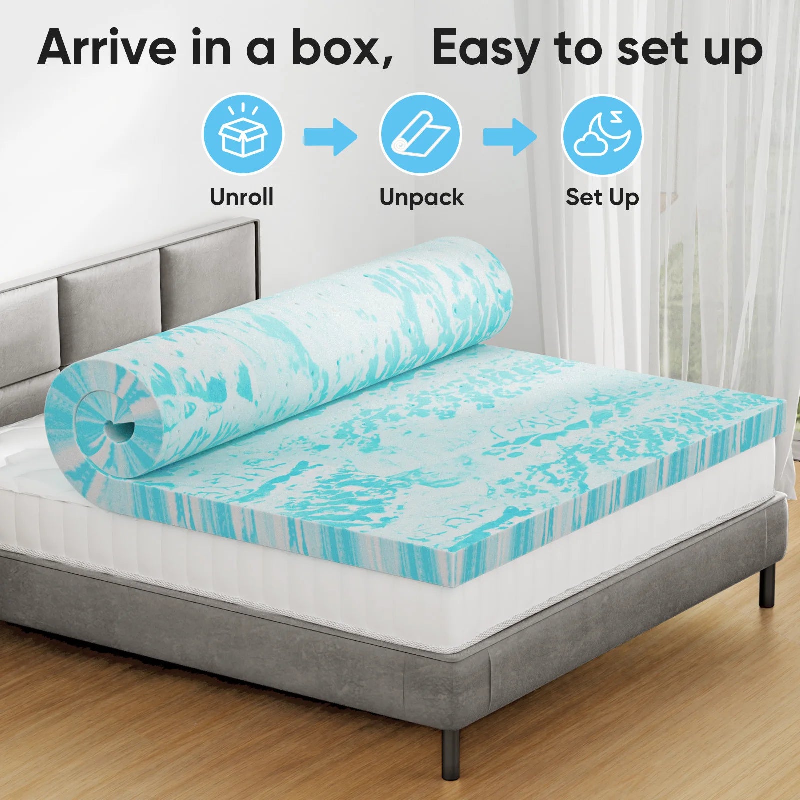 2-3 Inch Memory Foam Mattress Topper Queen Size Thick Gel  Cooling Mattress Soft and Breathable Bed Topper