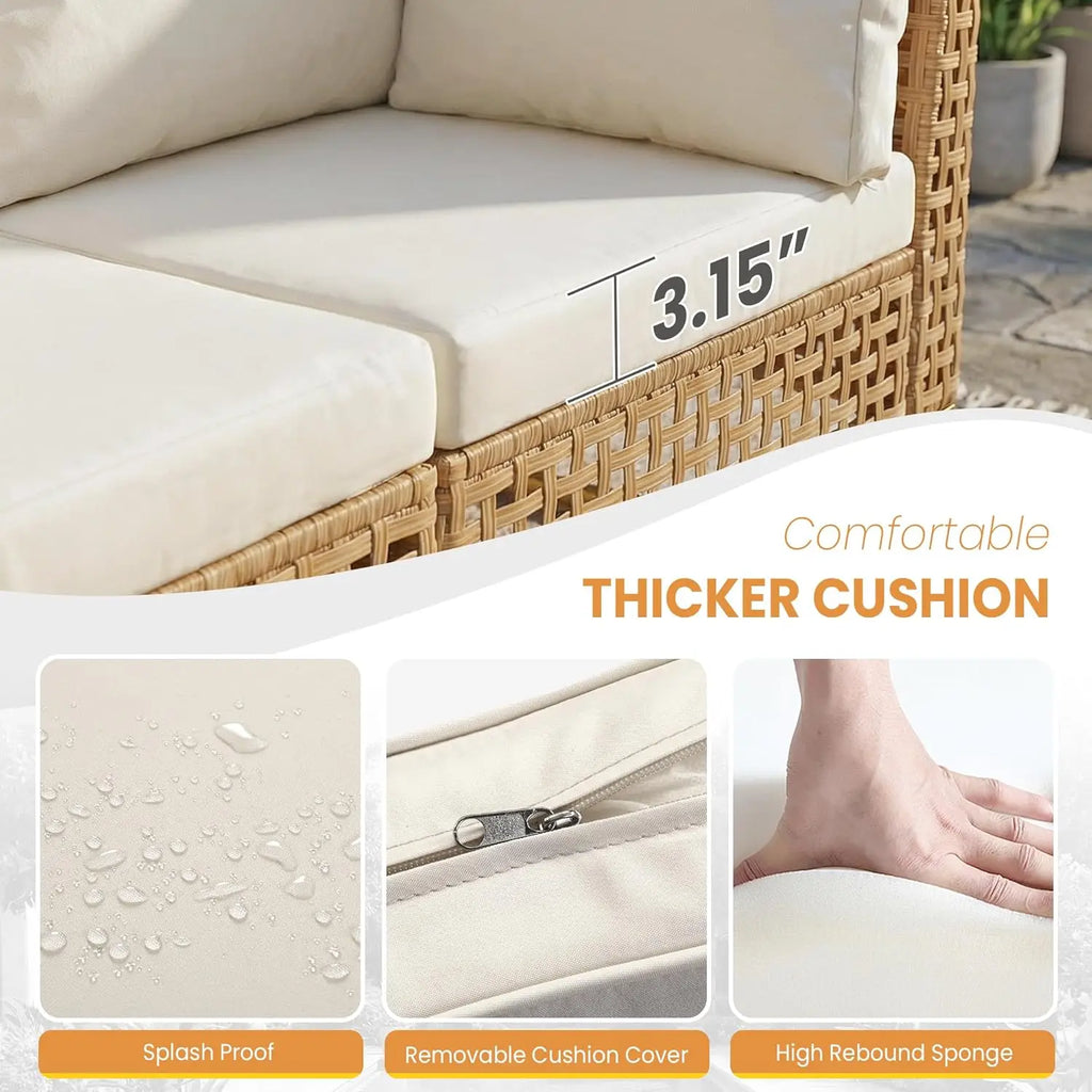 7-Piece Wicker Patio Sectional Sofa with Cushions & Glass Coffee Table for Porch Garden