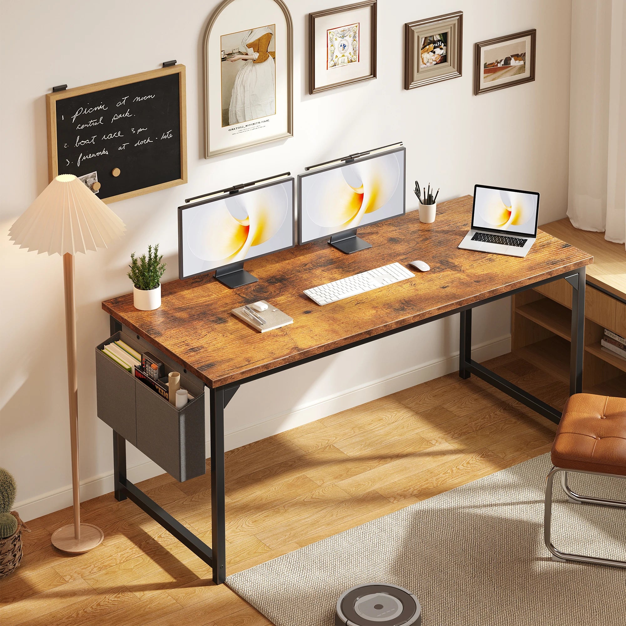 31IN to 55IN Computer Office Desk Writing Study Office Gaming Table with Storage Bag Metal Frame Wood Tabletop Easy Assembly