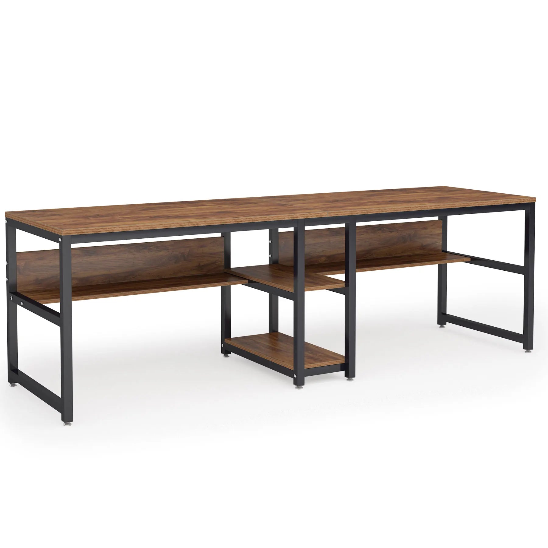 Two Person Desk with Bookshelf, 78.7 Computer Office Double Desk for Two Person, Rustic Writing Desk Workstation