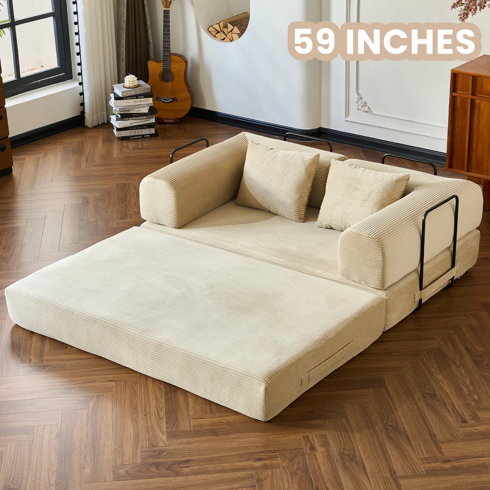 79'' Boneless Couch Foldable Convertible Futon Sleeper Sofa Bed