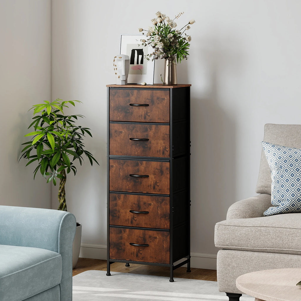 48IN Dresser For Bedroom With 5 Fabric Drawers Nightstand Wardrobe
