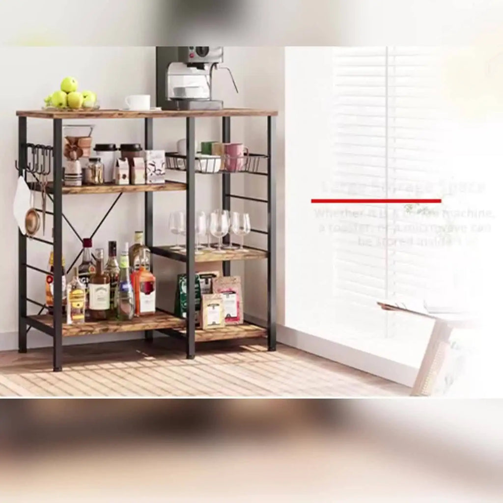 4 Tier Kitchen Bakers Rack Microwave Oven Stand Storage Coffee Bar Shelf Hooks