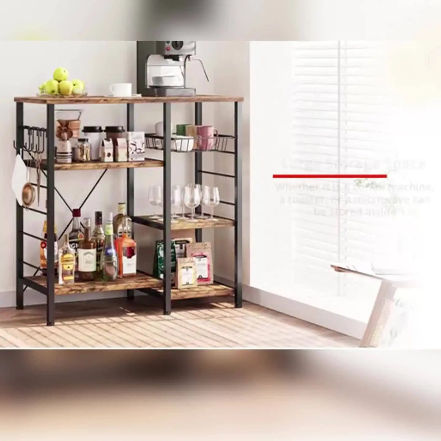 4 Tier Kitchen Bakers Rack Microwave Oven Stand Storage Coffee Bar Shelf Hooks