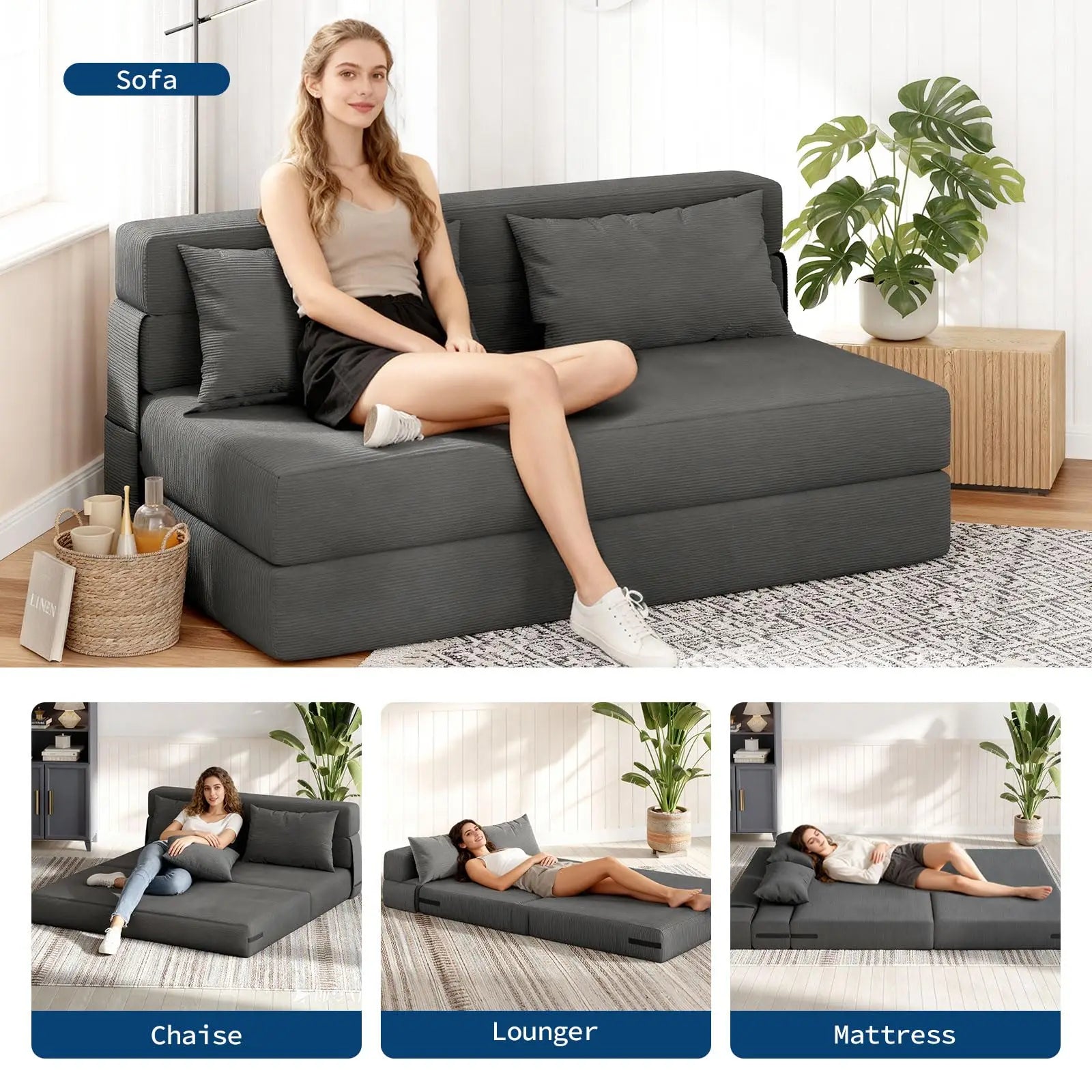 4-in-1 Folding Sofa Bed Convertible Sleeper Loveseat Couch
