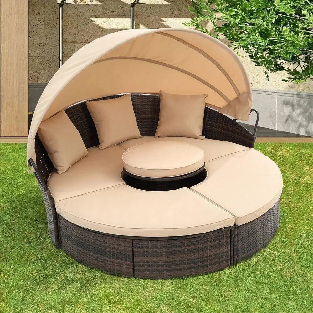Outdoor Patio furniture Set Daybed Round Lounge with Retractable ,Lid