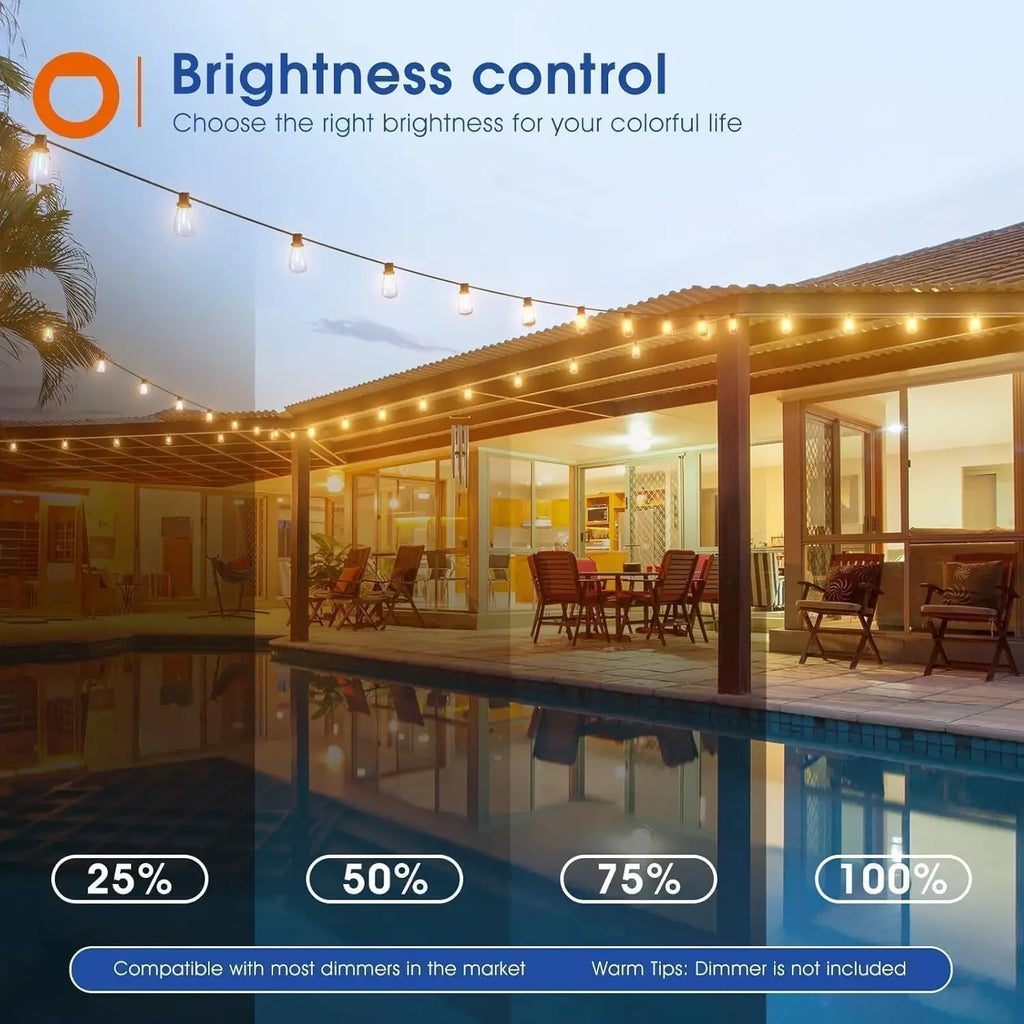 150FT LED Outdoor Waterproof Patio Lights Shatterproof ST38 Replaceable Bulbs Dimmable Hanging Lights.