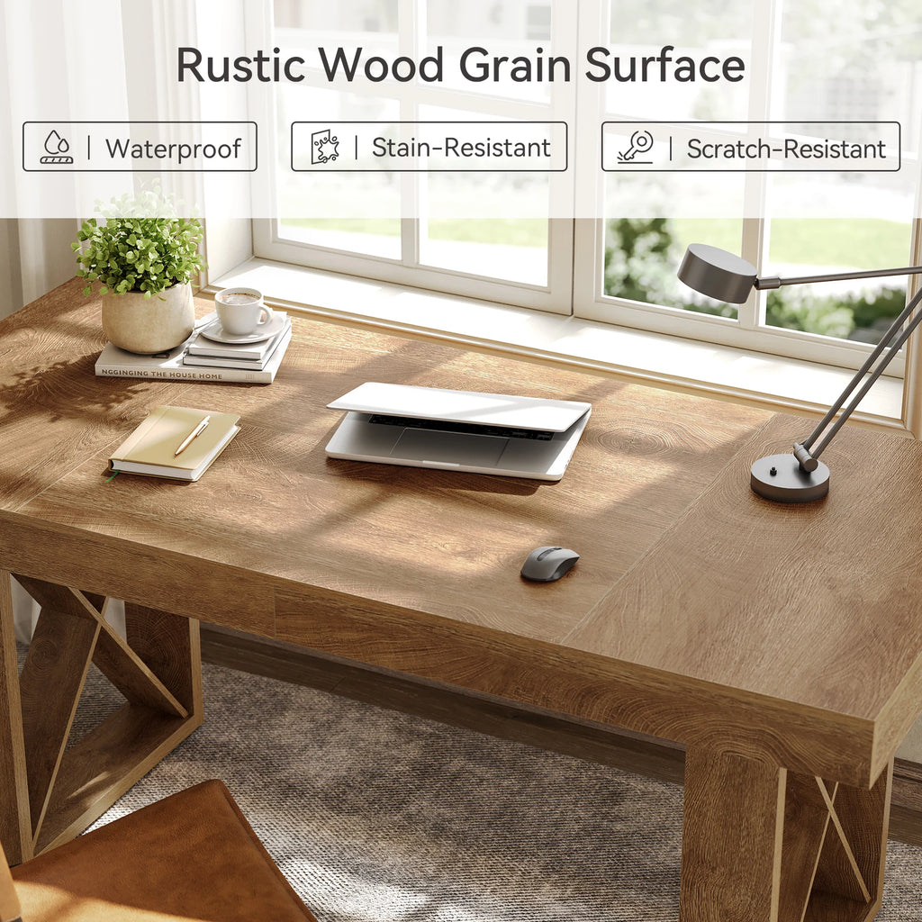 63-Inch Dining Table for 4-6 People,, Rectangle Kitchen Table for Dining Room, Living Room, Brown