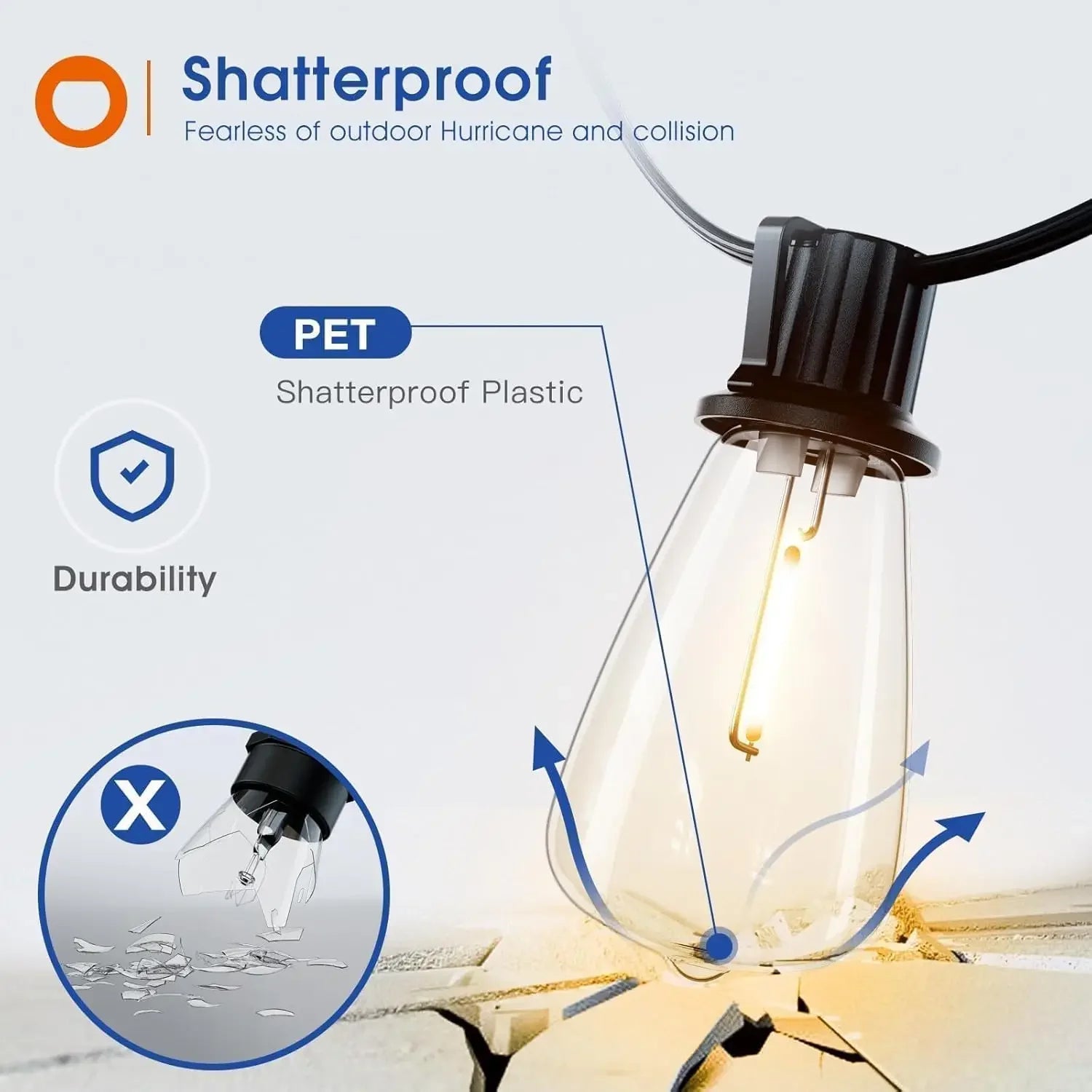 150FT LED Outdoor Waterproof Patio Lights Shatterproof ST38 Replaceable Bulbs Dimmable Hanging Lights.