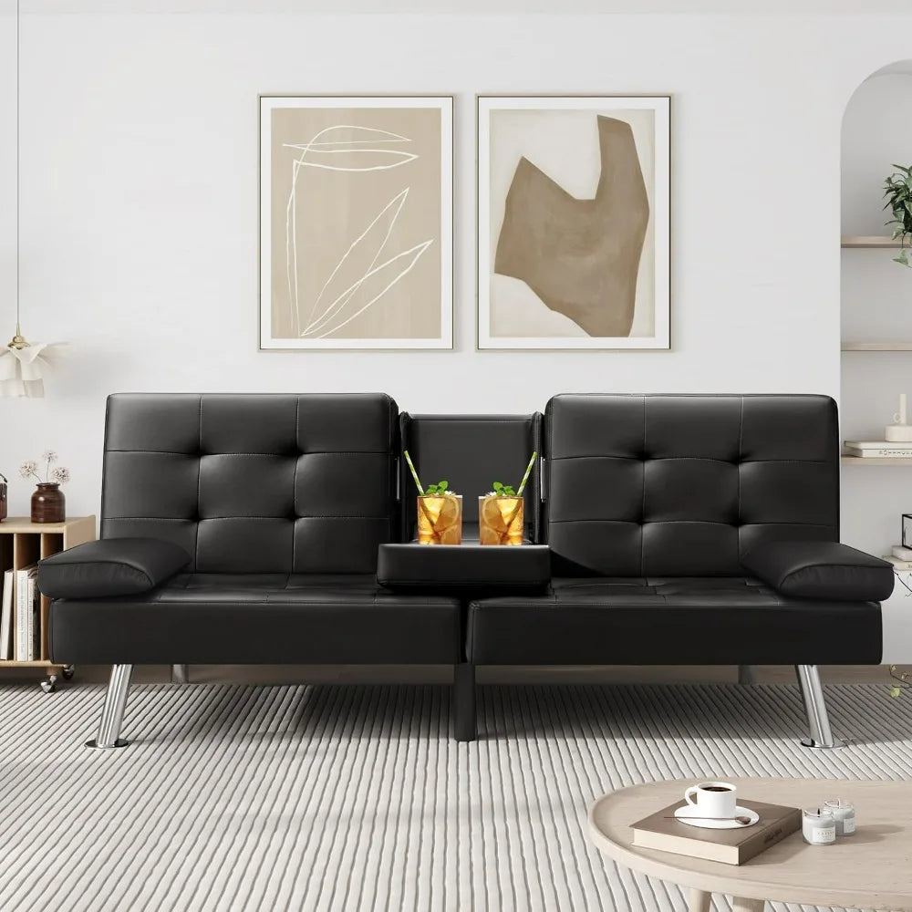 Futon Sofa Bed Modern Faux Leather Couch Bed Convertible Folding Recliner