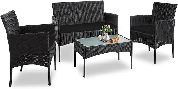 4 Piece Outdoor Wicker Conversation Furniture Set