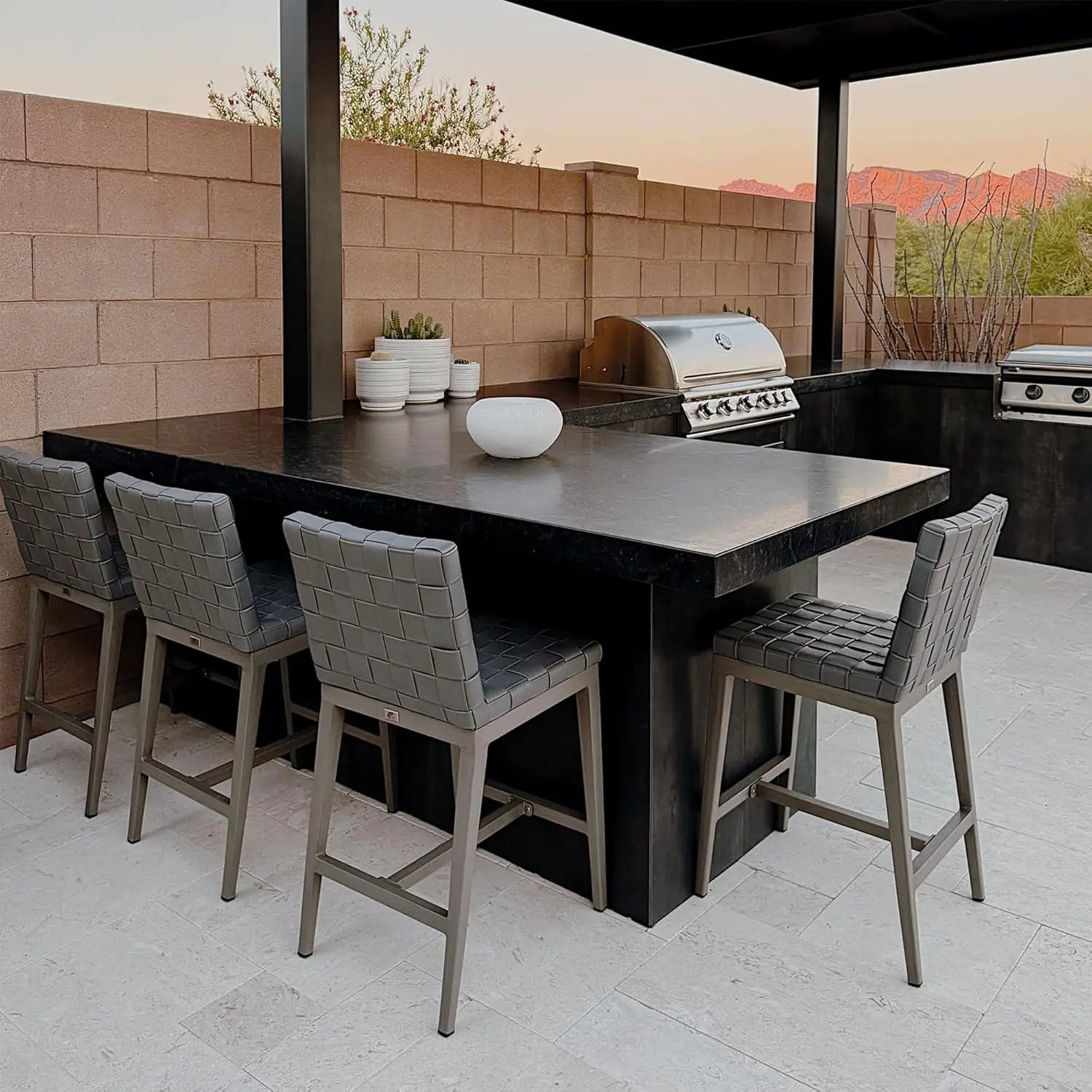 Counter Height Bar Stools Set of 2 PU Leather Aluminum Frame Patio Poolside Garden Kitchen Island Grey, Customized