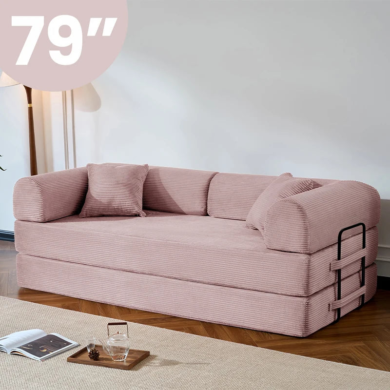 79’’ Folding Convertible Sofa Bed Corduroy Upholstered Boneless Couch, Loveseat Sleeper sofa