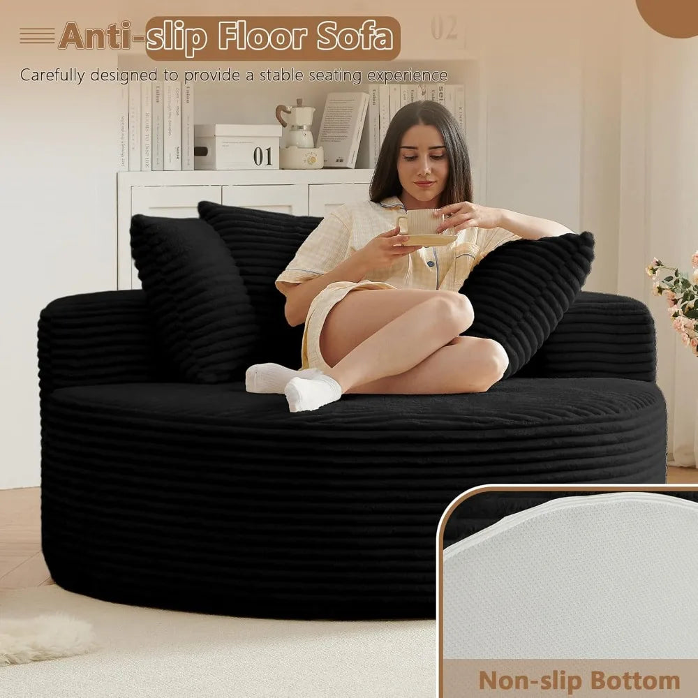 Oversized Round Chair Lounge Chaise, Upholstered Corduroy Deep Seat Cloud Large Circle Sofa Chair.
