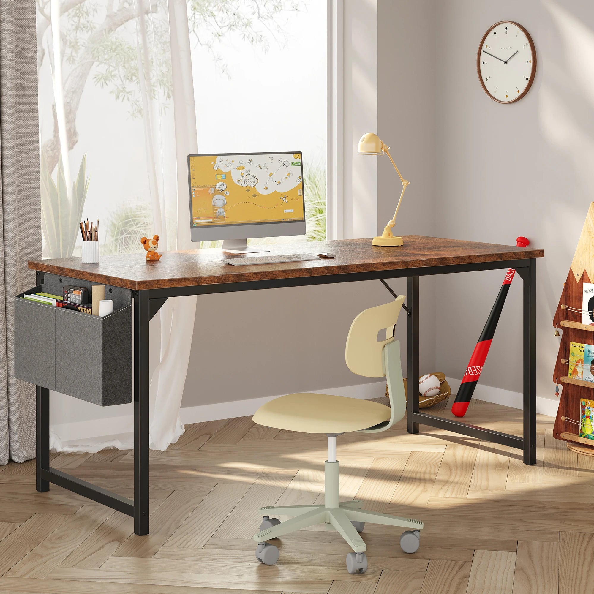 31IN to 55IN Computer Office Desk Writing Study Office Gaming Table with Storage Bag Metal Frame Wood Tabletop Easy Assembly
